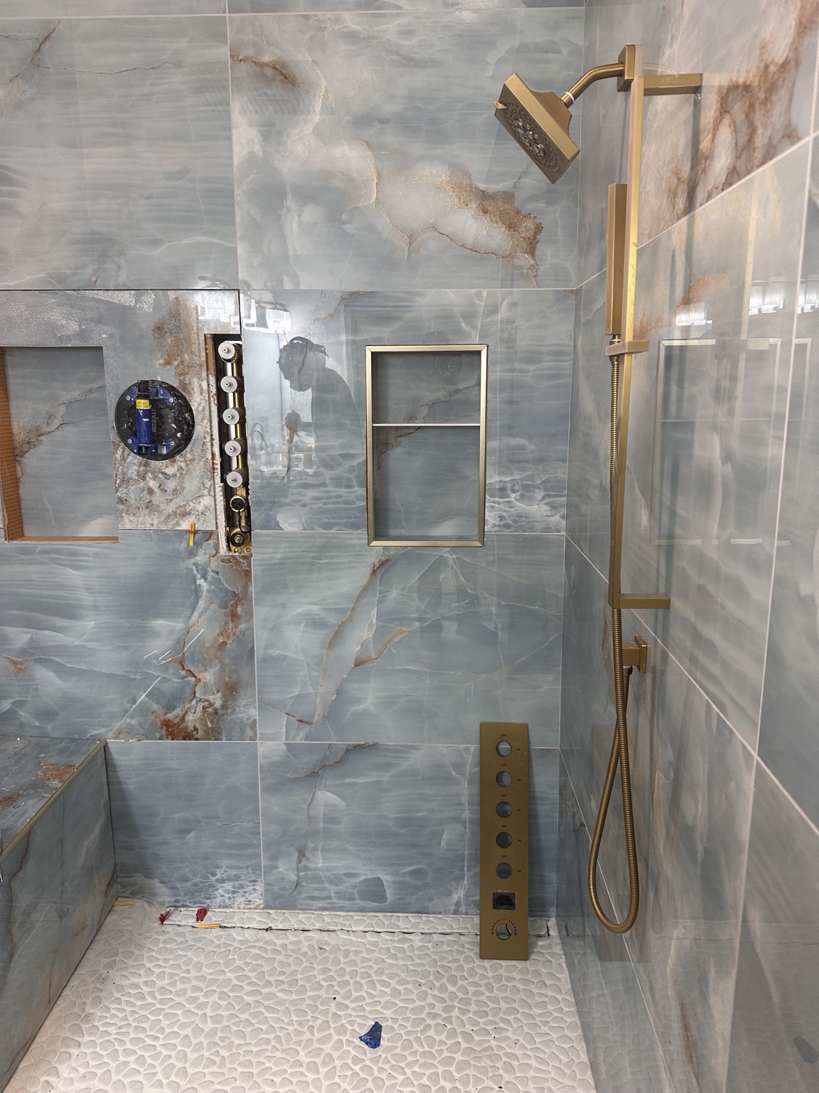 Custom Walk-In Shower - Shower Fixture & Niche Detail