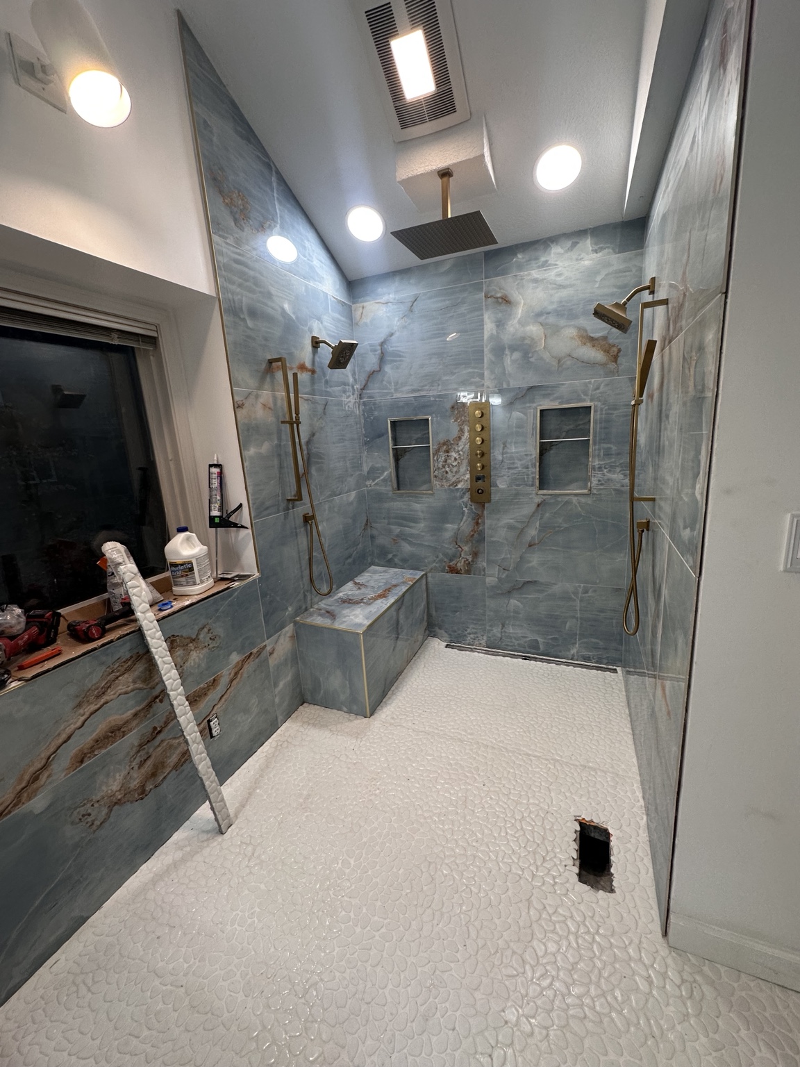 Custom Walk-In Shower - Completed Shower Lighting